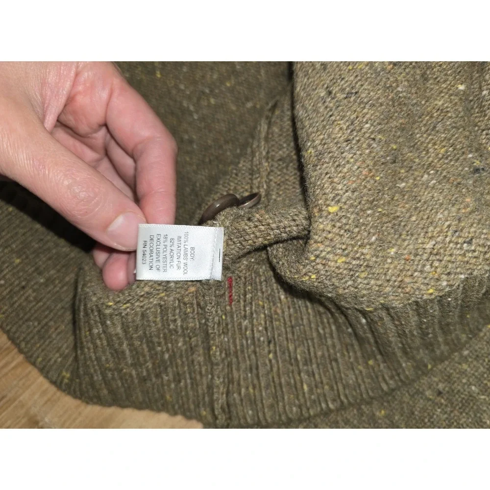 Banana Republic Heritage Men's XXL Olive Flecked Knit Henley Sweater Faux Fur...